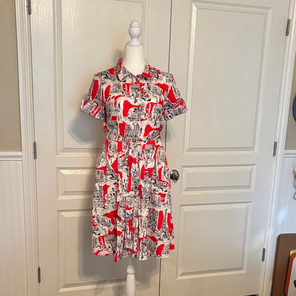 Karl Lagerfeld Red and Black Graphic Midi Dress